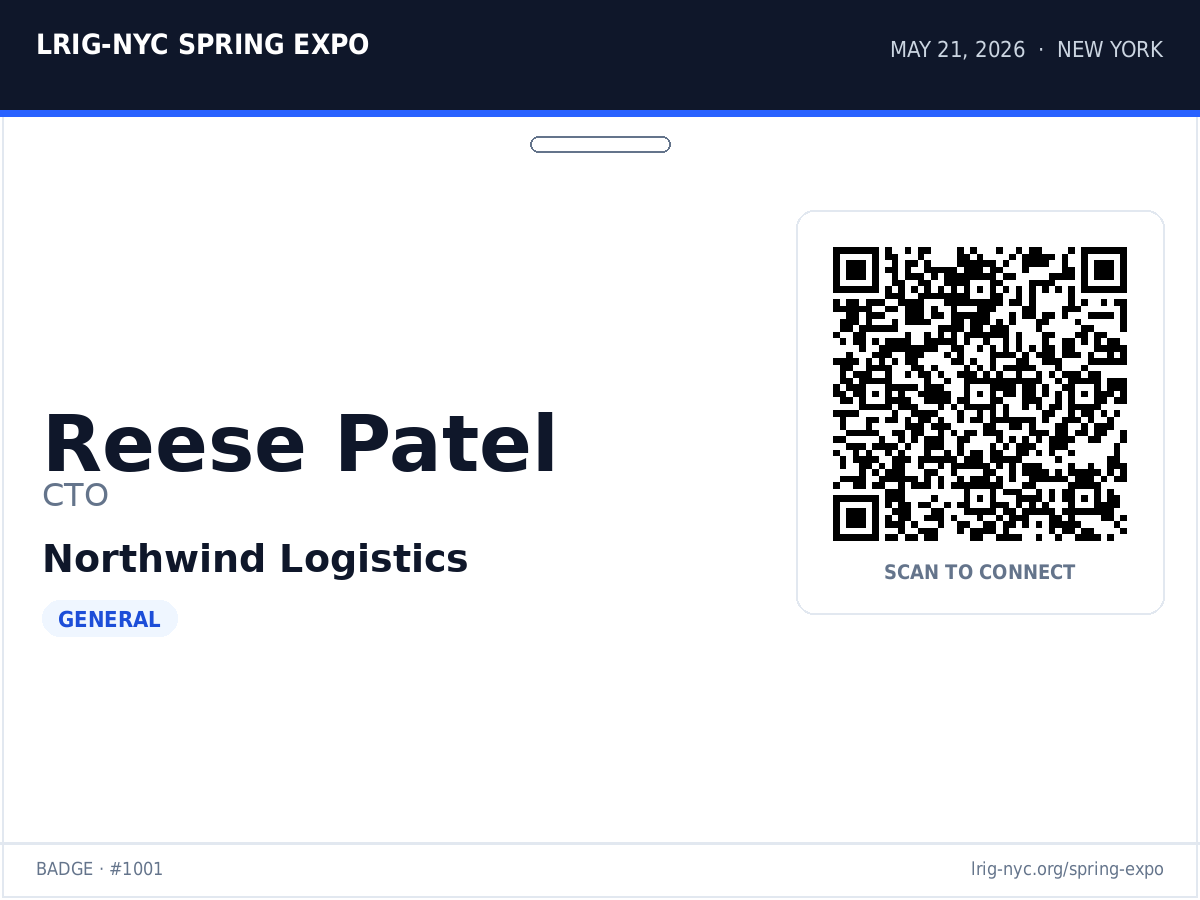 Reese Patel — Northwind Logistics test badge with QR code